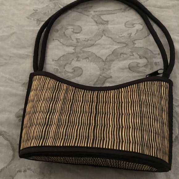 Bamboo purse with black handles. - Picture 1 of 4